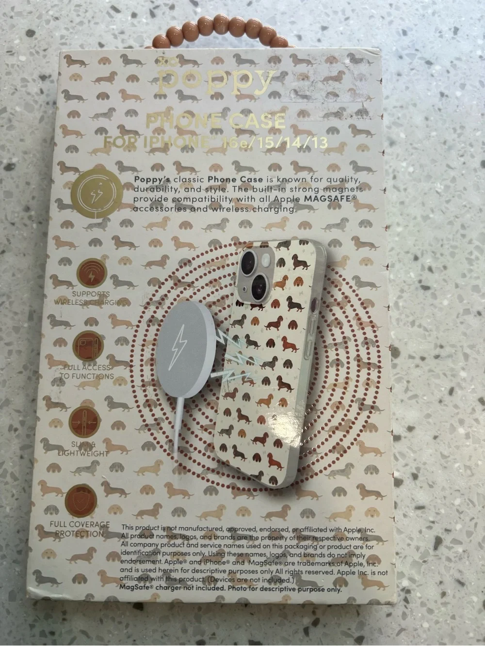 NIB XO Poppy Dachshund Pattern White iPhone Case - MagSafe Compatible